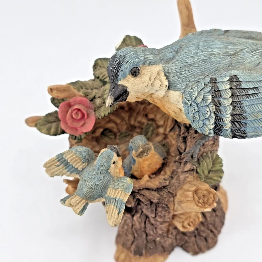 Bluebird Family Figurine Mother & 2 Chicks Hand Painted Resin